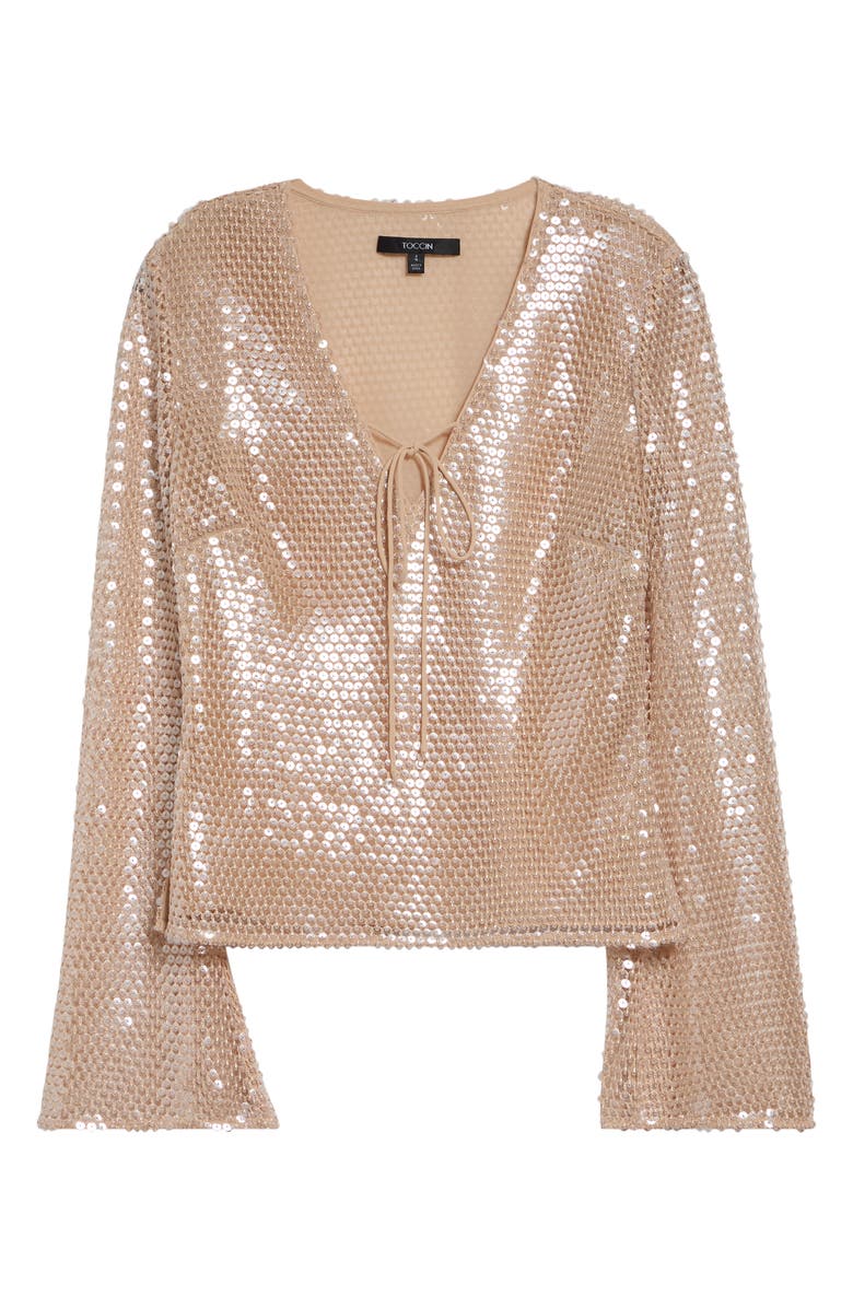 Toccin Zuri Sequin Flare Sleeve Top, Alternate, color, Sand Dune