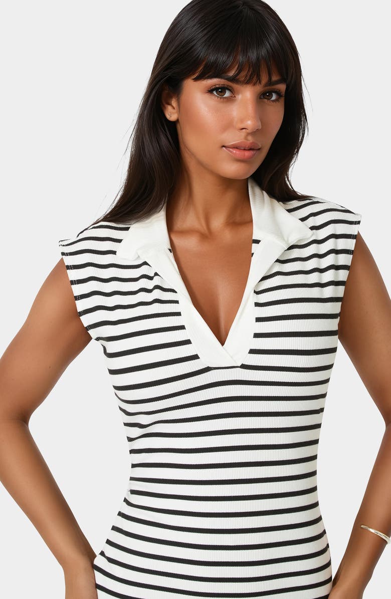 bebe Stripe Rib Column Midi Dress, Alternate, color, Black/ Wh