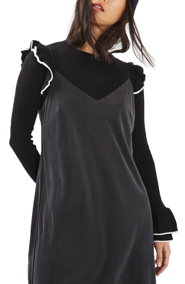 Topshop Tipped Ruffle Crop Sweater, Main, color, 