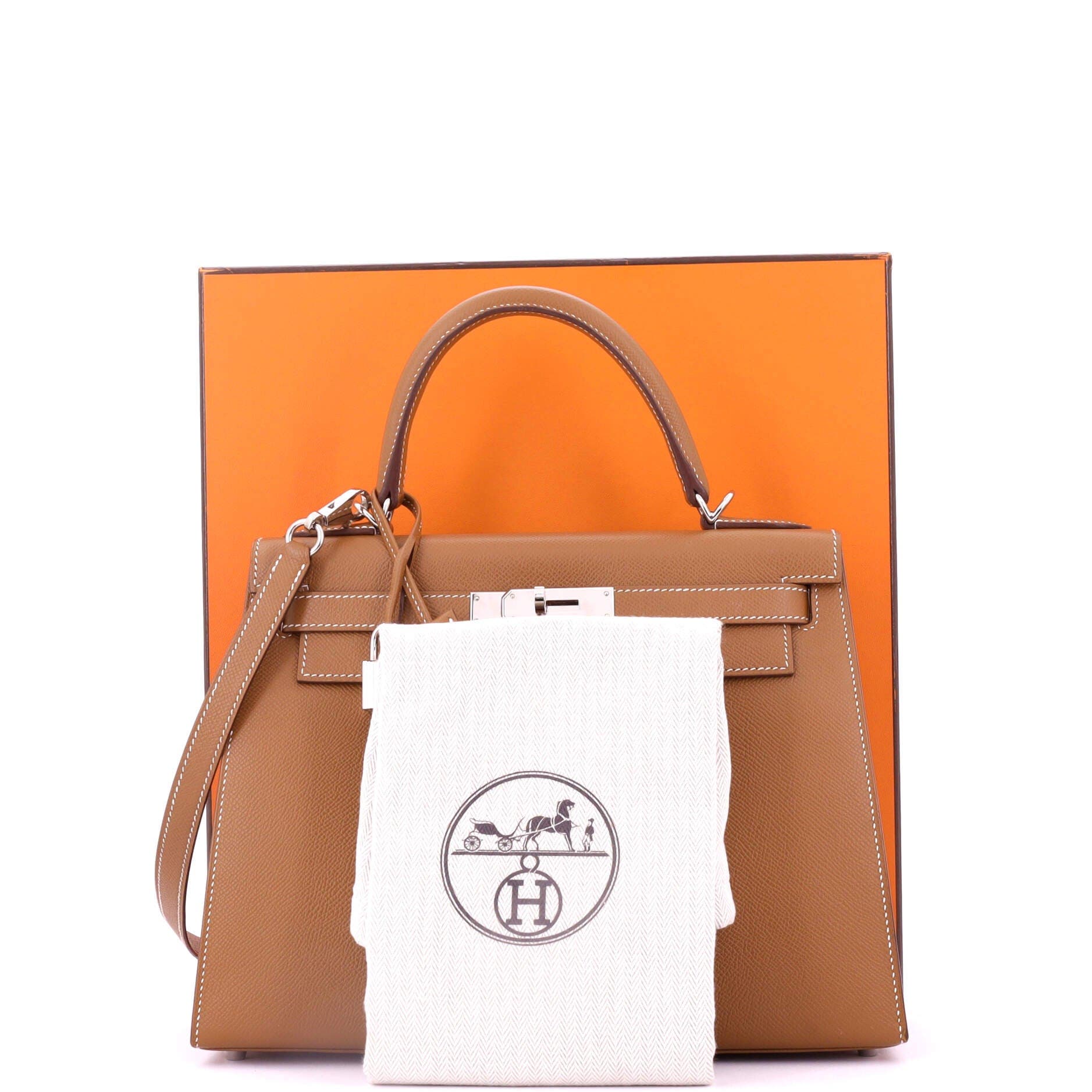 Pre-Owned Hermes Kelly Handbag Brown Epsom with Palladium Hardware 28, Alternate, color, 