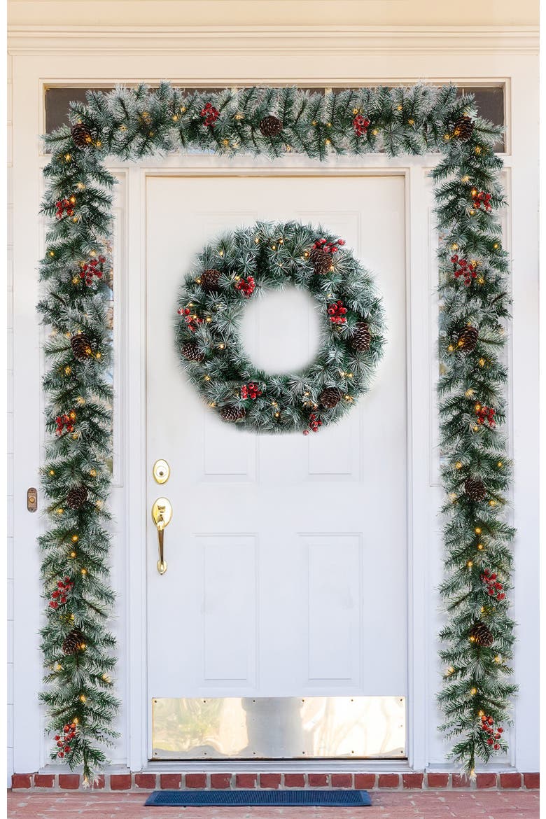 2-Piece 9ft Pre-Lit Pine Cones Christmas Garland, Alternate, color, Green