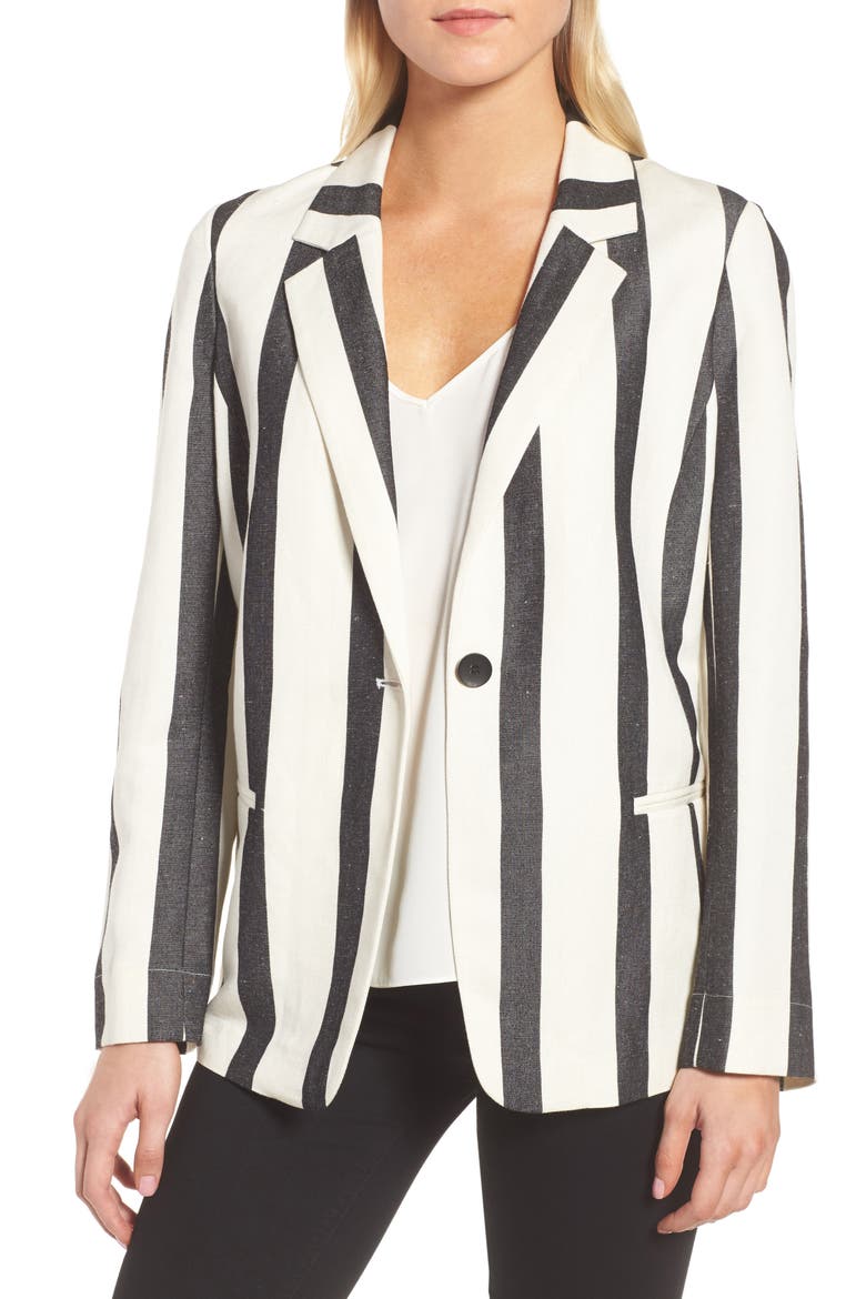 Stripe Blazer, Main, color, BLACK- IVORY BOLD STRIPE
