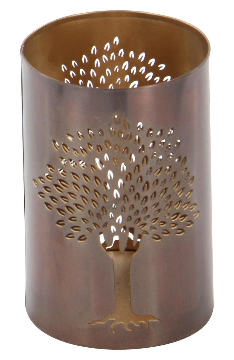 WILLOW ROW Set of 3 Textured Metal Lantern Candle Holders, Alternate, color, Copper