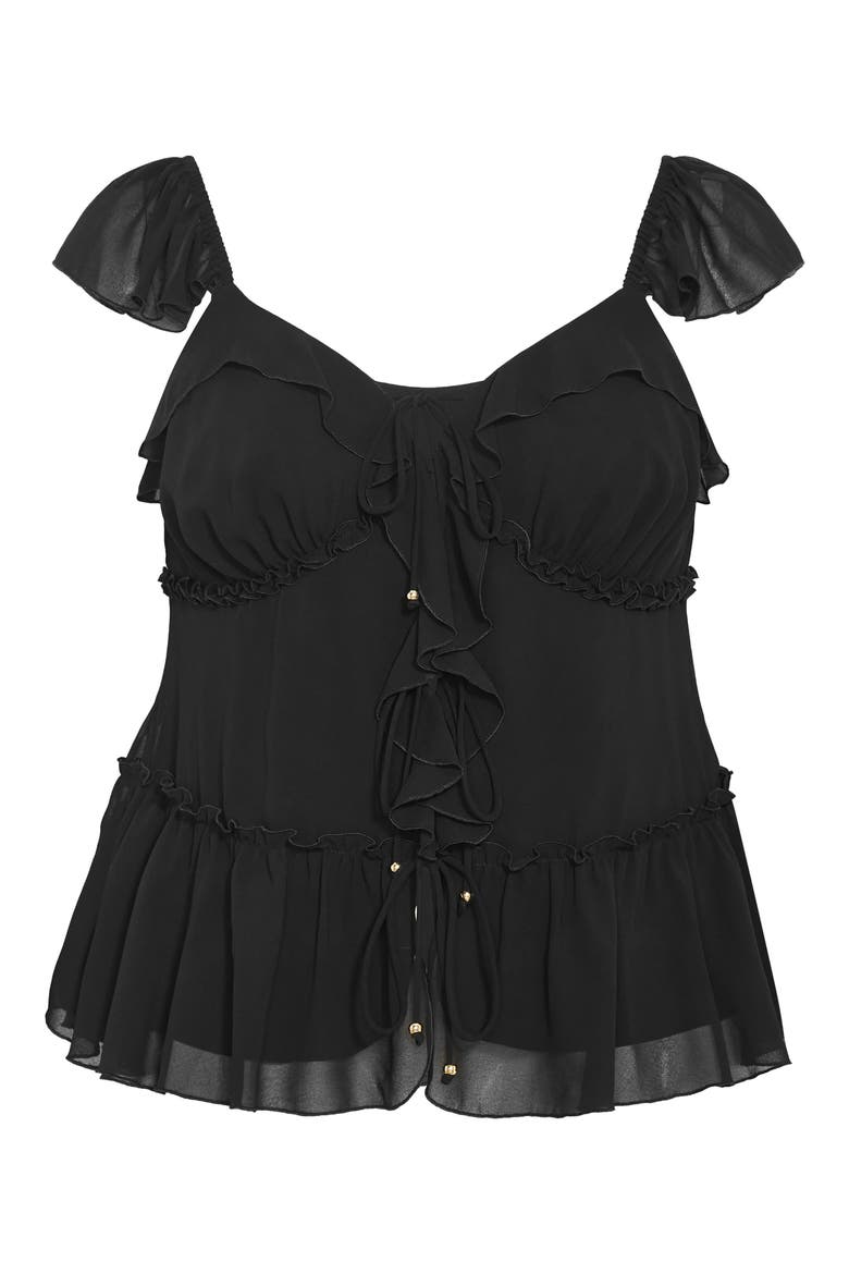 Bryn Ruffle Chiffon Peplum Top, Alternate, color, BLACK