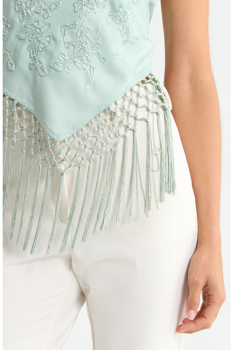 Sareena Hand Embellished Fringe Halter Top, Alternate, color, JADE