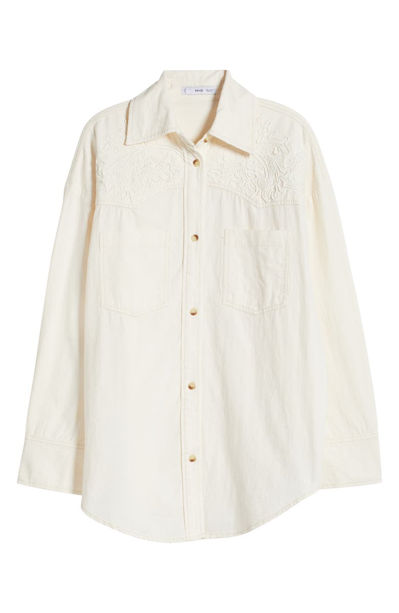MANGO Arizona Tonal Embroidered Oversize Cotton Button-Up Shirt, Alternate, color, 