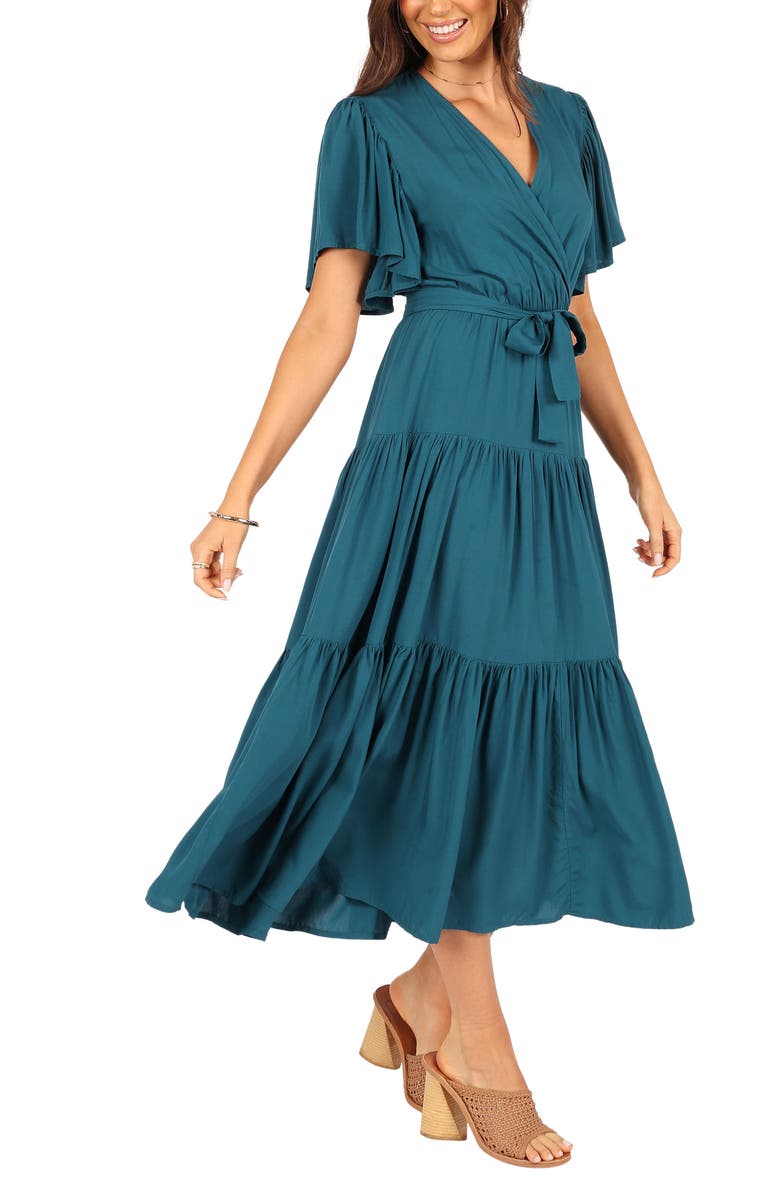 Petal & Pup Barker Flutter Sleeve Tiered Dress, Alternate, color, Teal