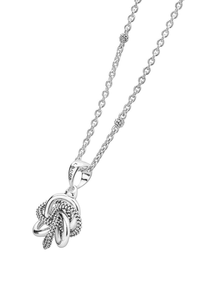 Love Knot Stud Earrings & Pendant Necklace Set, Alternate, color, SILVER