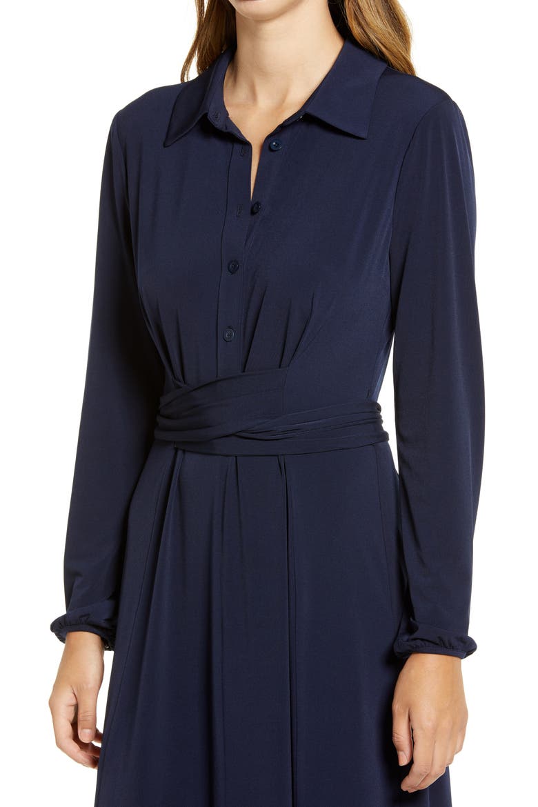 Sandrene Long Sleeve Jersey Shirtdress, Alternate, color, DARK NAVY