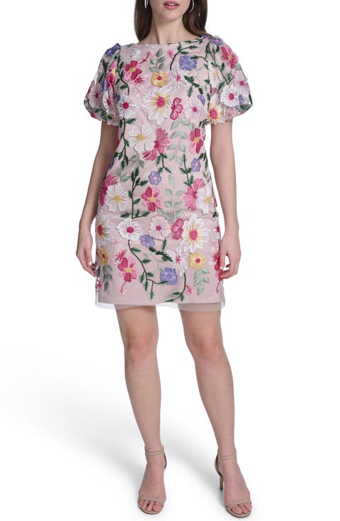 Puff Sleeve Floral Shift Dress