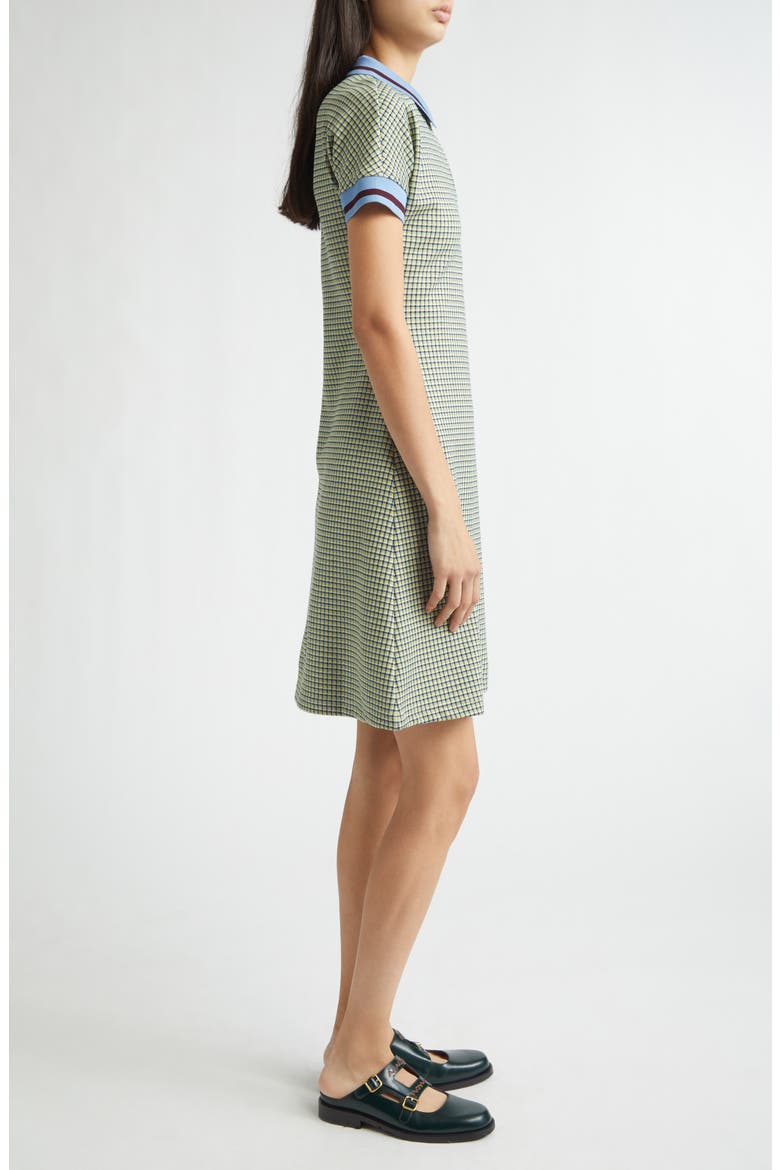 Check Jacquard A-Line Polo Dress, Alternate, color, GREEN/ VANILLA