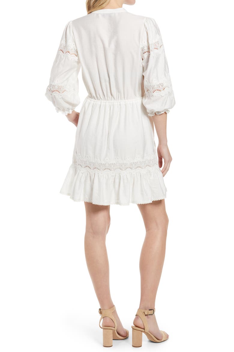 Elle Lace Inset Ruffle Hem Dress, Alternate, color, WHITE