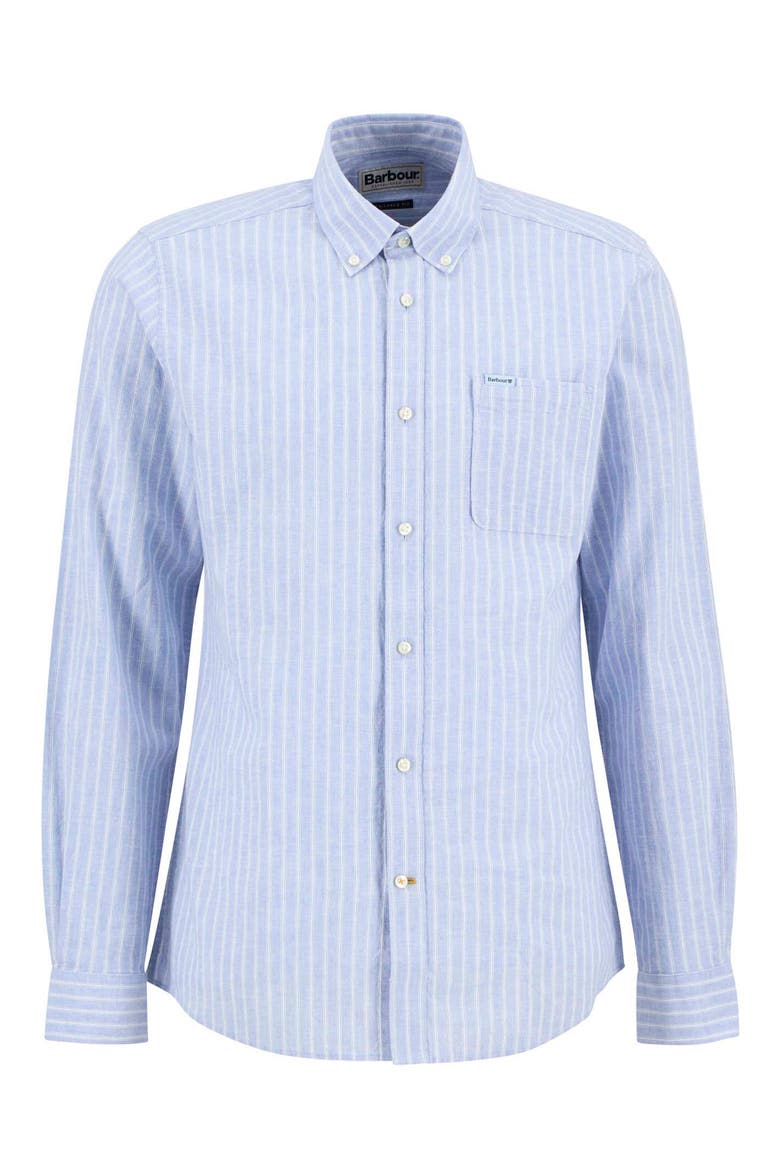 Nelson Tailored Fit Stripe Linen & Cotton Button-Down Shirt, Alternate, color, BLUE