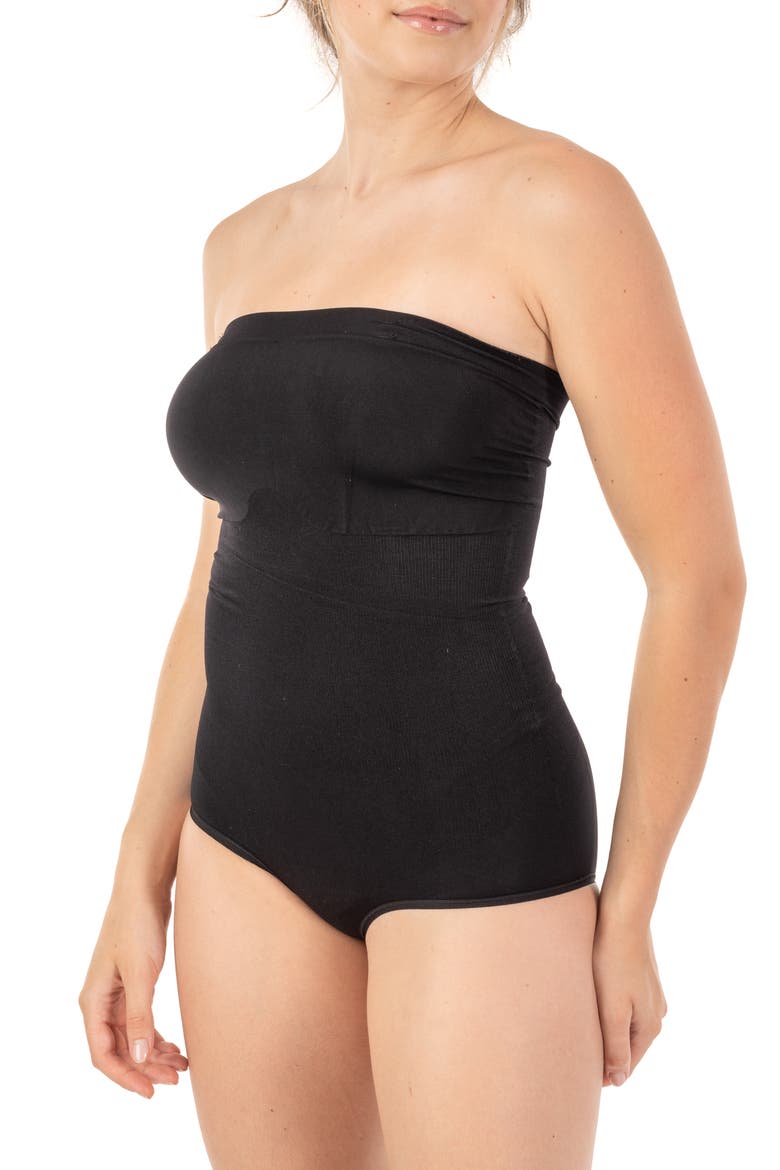 Seamless Strapless Bodysuit, Alternate, color, BLACK