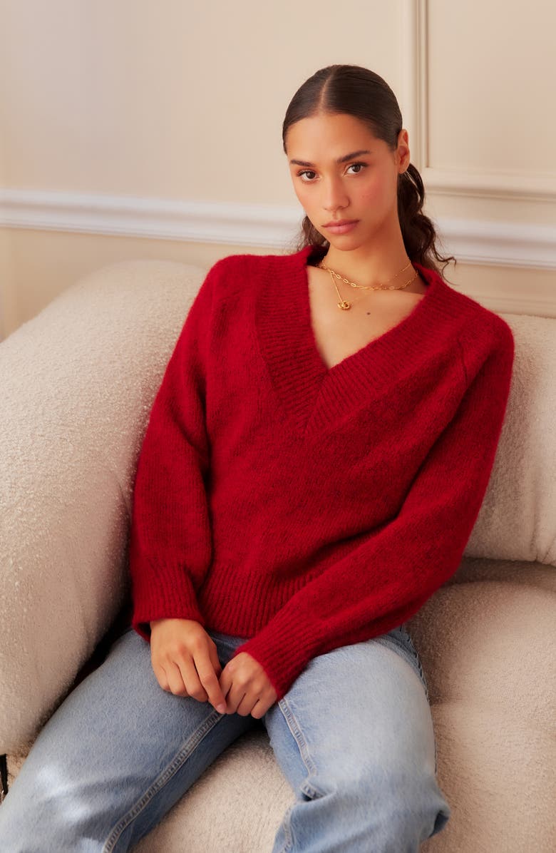 FIFTEEN TWENTY Heather V-Neck Sweater, Alternate, color, Red