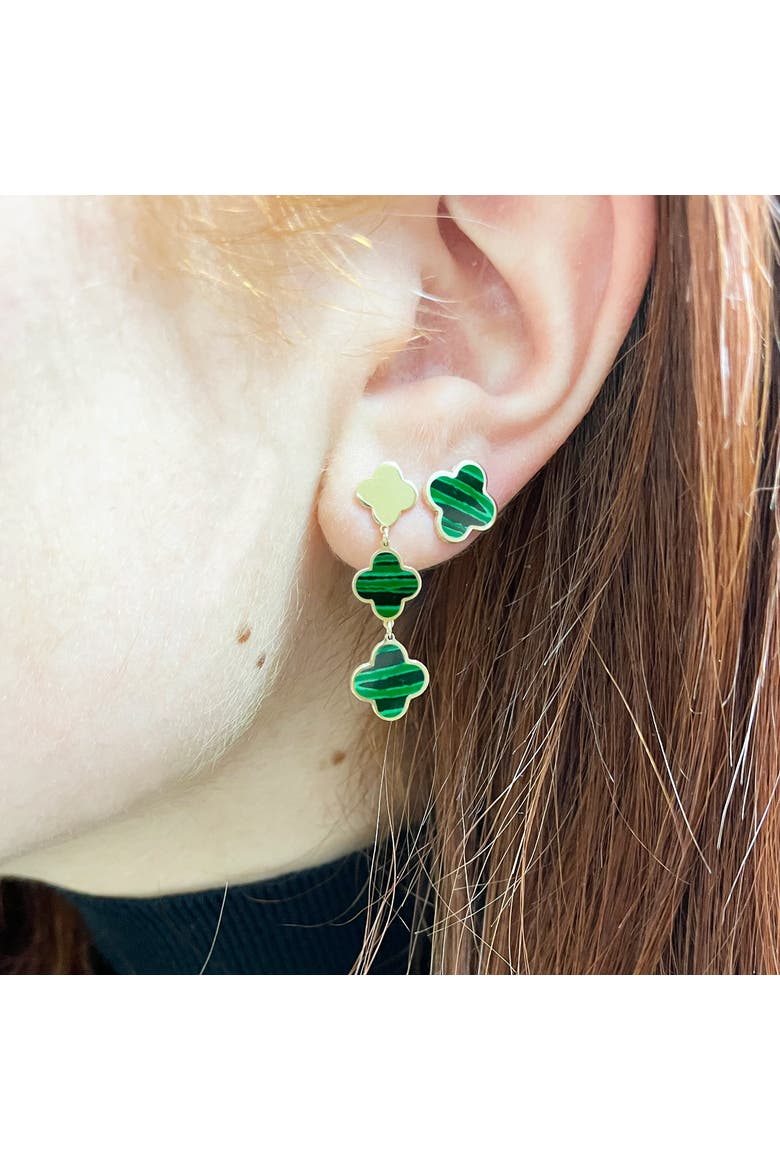Malachite Graduating Clover Dangle Earrings, Alternate, color, Malachite