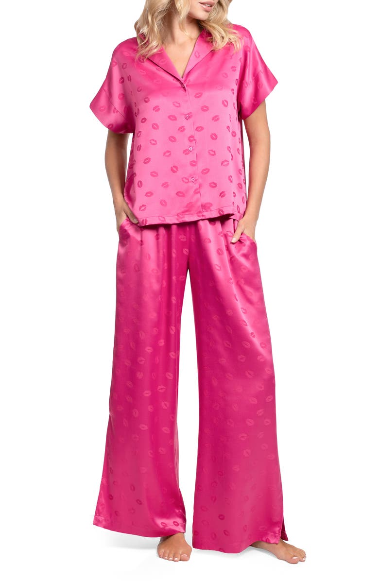 Midnight Bakery Valentine's Day Print Satin Long Pajamas, Main, color, Pink