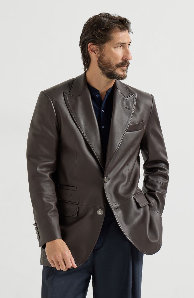 Brunello Cucinelli Calfskin blazer, Main, color, Chocolate