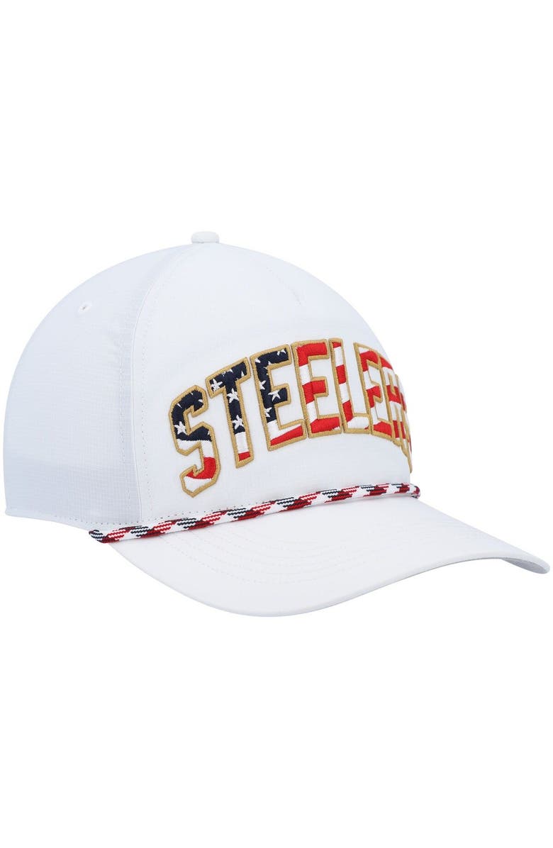 '47 Men's '47 White Pittsburgh Steelers Hitch Stars and Stripes Trucker Adjustable Hat, Alternate, color, White