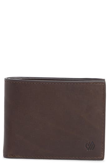 Johnston & Murphy Waxy Leather Billfold Wallet In Brown