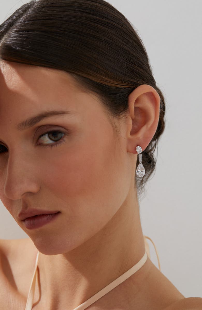 Nadri Delphine Cubic Zirconia Triple Drop Earrings, Alternate, color, Rhodium