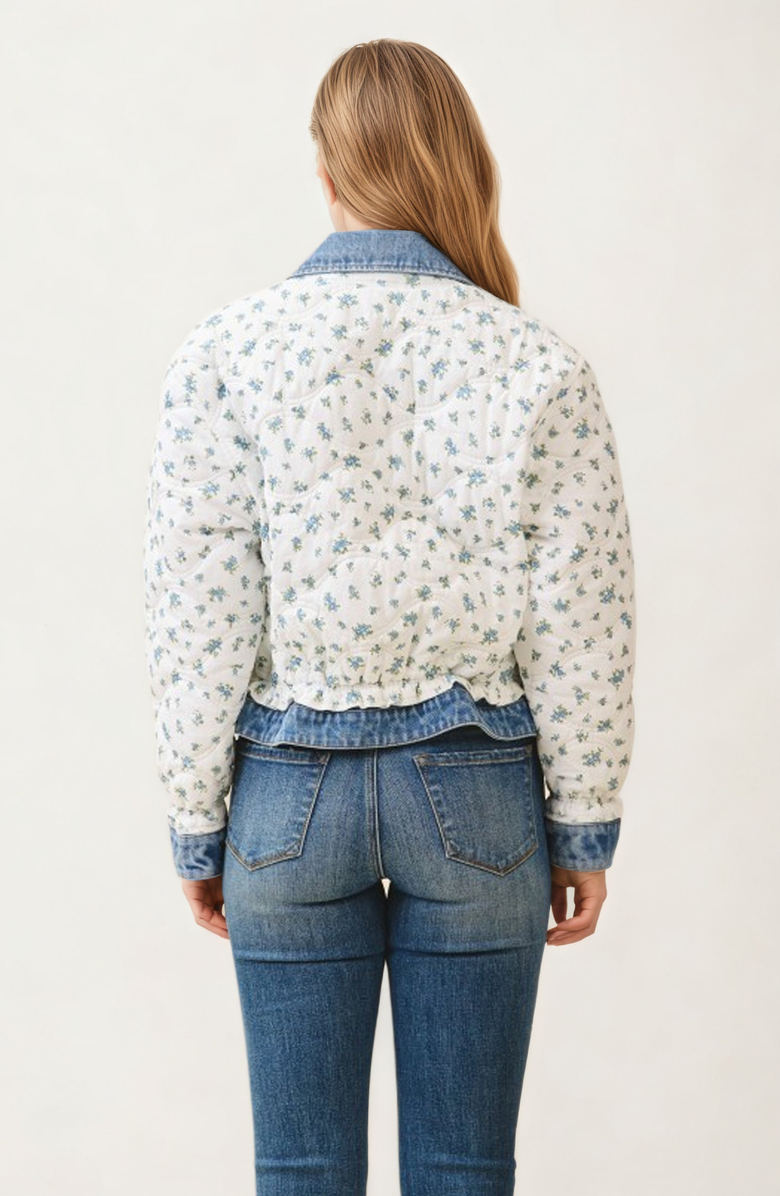 Knit and Lounge Quilted Floral Button-Front Denim-Trim Jacket, Alternate, color, 