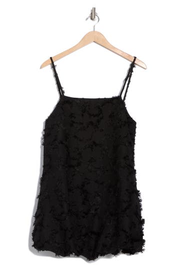 Know One Cares Fringed Brocade Bubble Hem Minidress In Black