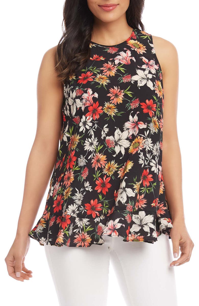 Karen Kane Floral Ruffle Hem Tank, Main, color, 