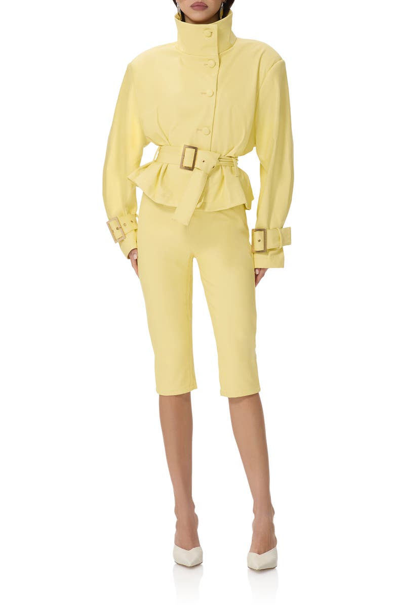 AFRM Calla Faux Leather Capri Pants, Alternate, color, Lemon Meringue