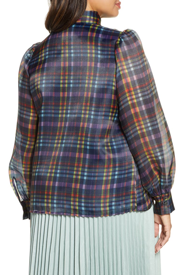 x Atlantic-Pacific Bow Collar Blouse (Nordstrom Exclusive), Alternate, color, NAVY PLAID