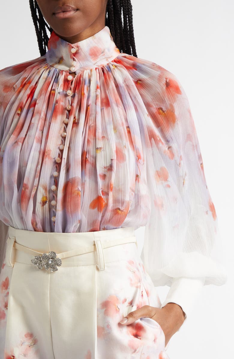 Zimmermann Crush Floral Print Gathered Top, Alternate, color, 