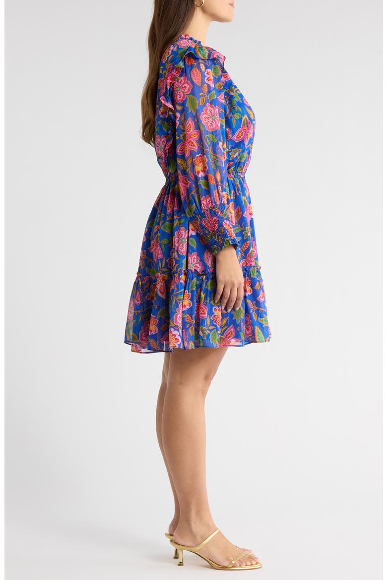 Wendey Floral Print Metallic Long Sleeve Dress, Alternate, color, BLUE-MULT