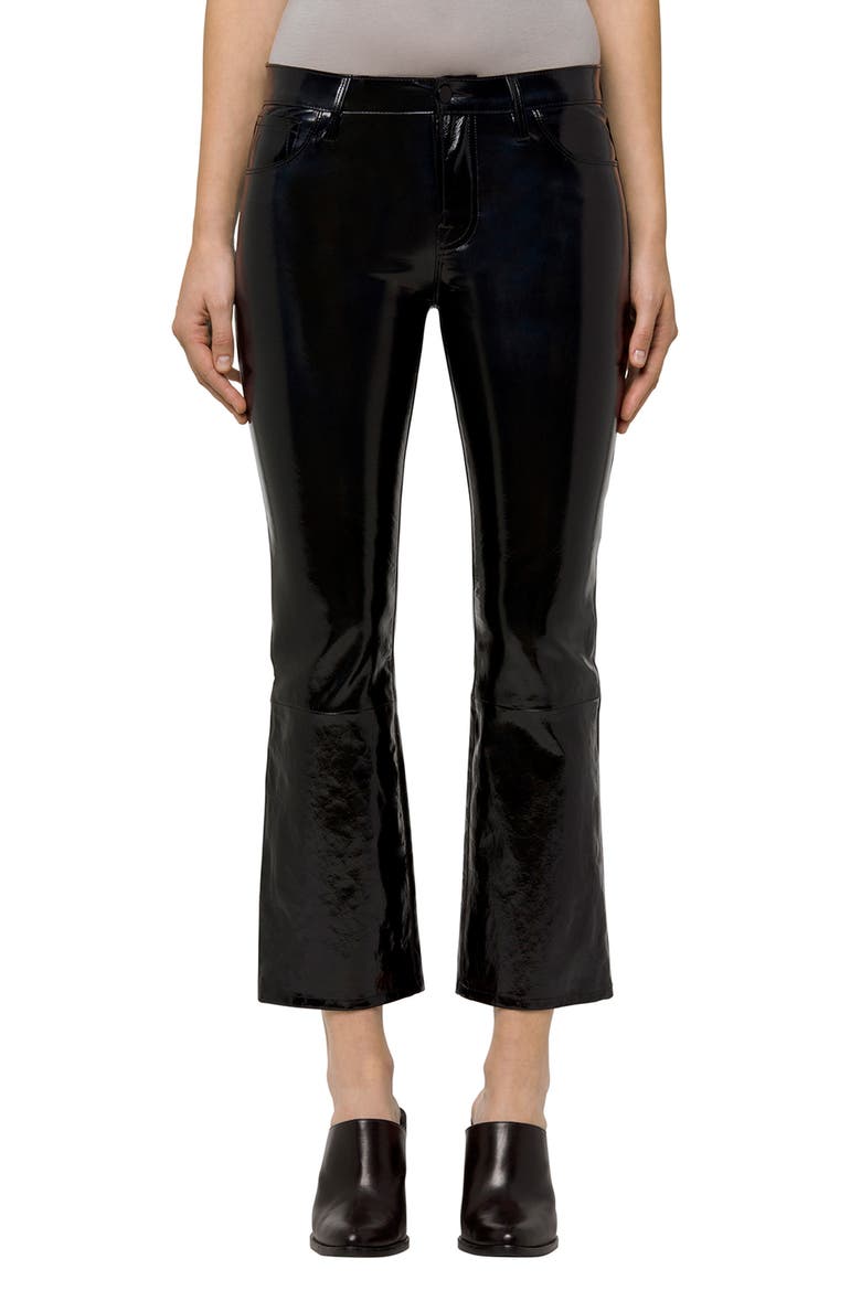 Selena Crop Bootcut Patent Leather Jeans, Main, color, PATENT BLACK