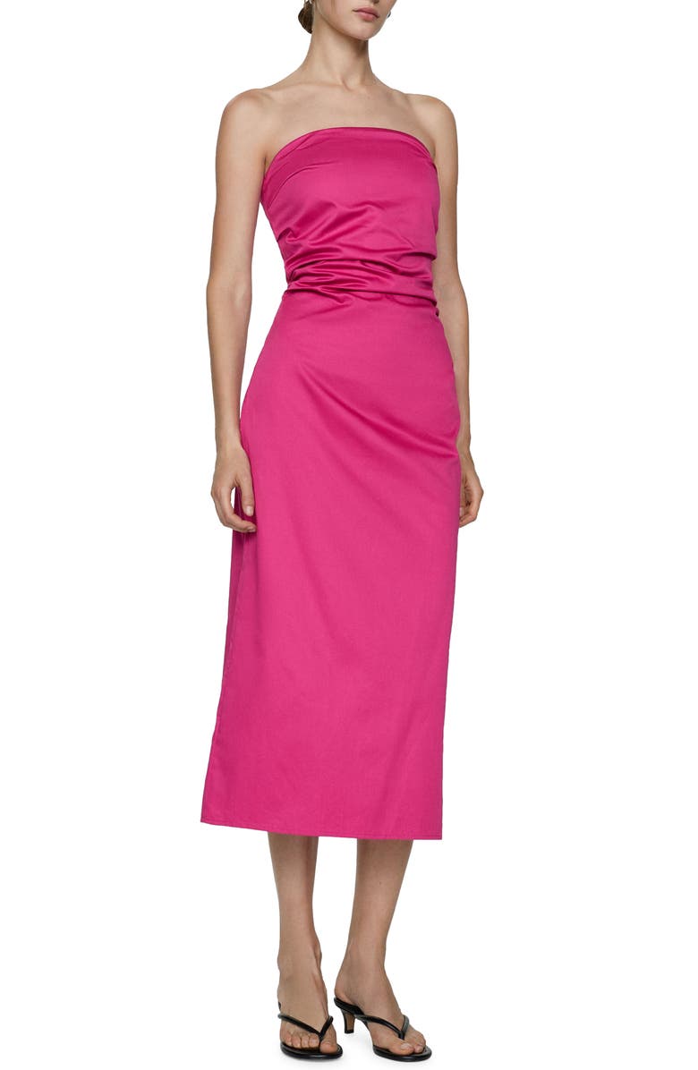 MANGO Draped Strapless Dress, Main, color, Pink
