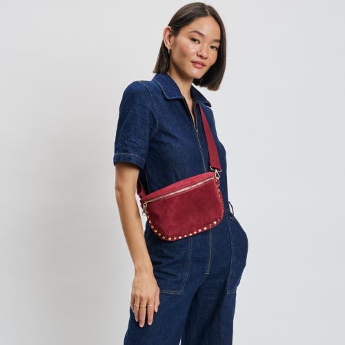 Urban Expressions Handbags Gizelle Suede Crossbody Belt Bag In Burgundy