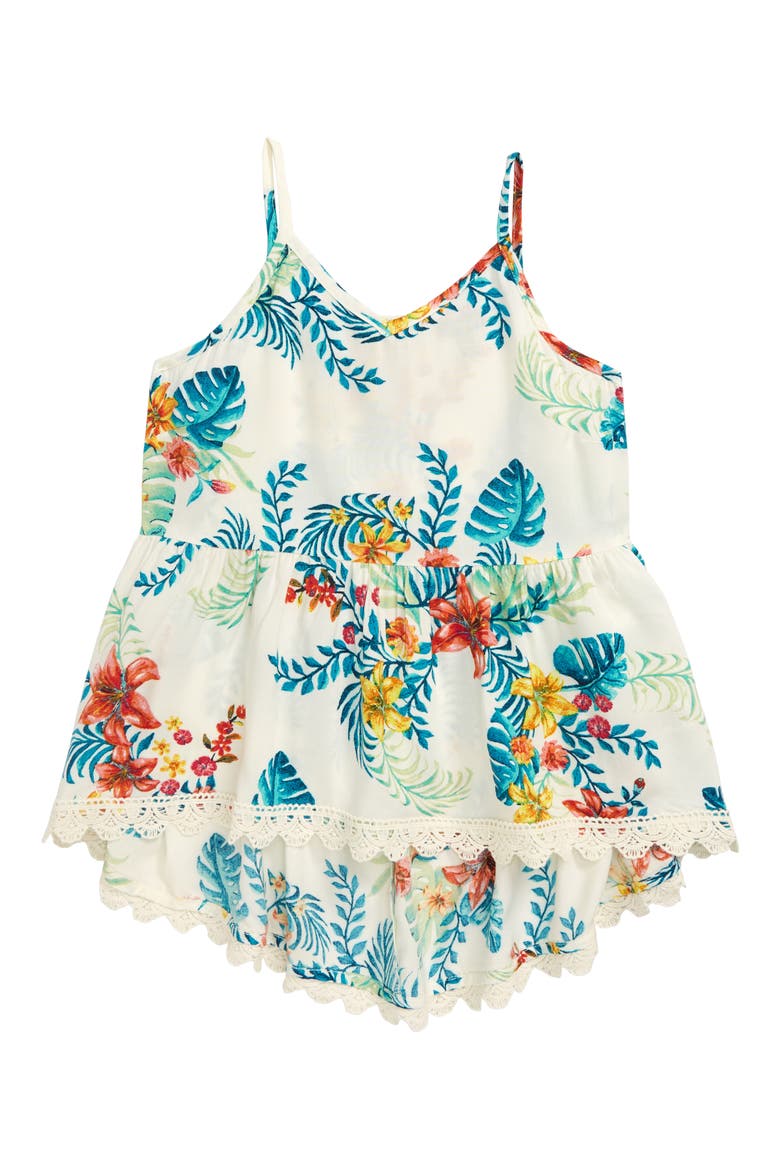 Crochet Trim Swing Tank, Main, color, IVORY/ TEAL