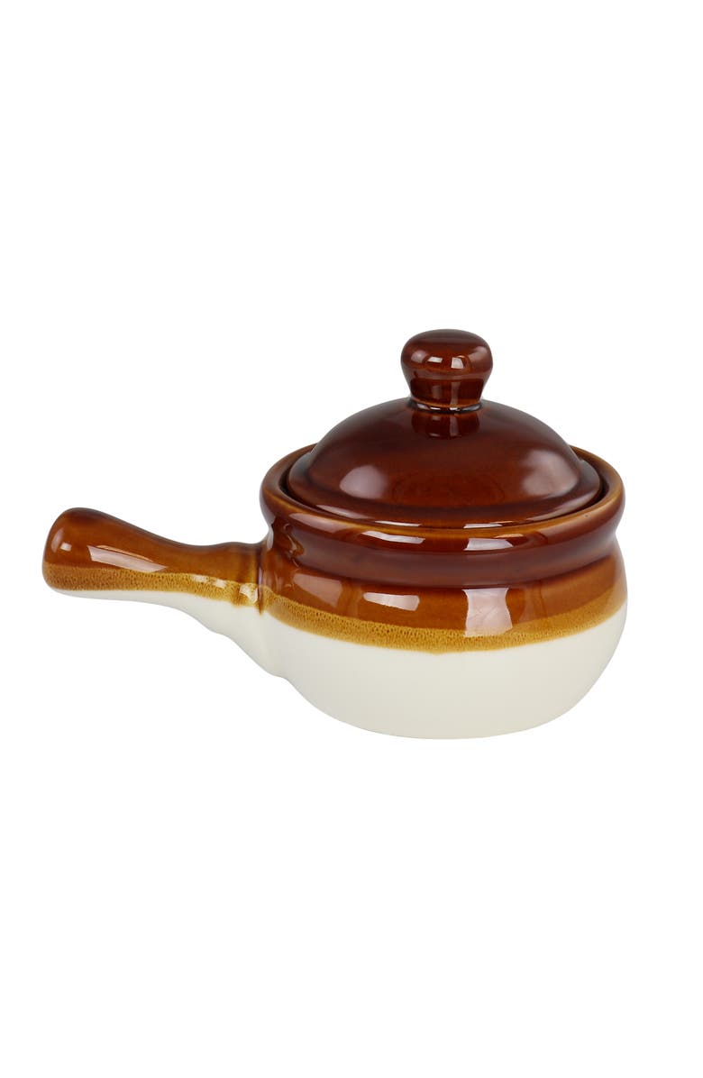 Elama 4 Piece Long Handle 15 Ounce French Onion Soup Bowl with Lid, Alternate, color,