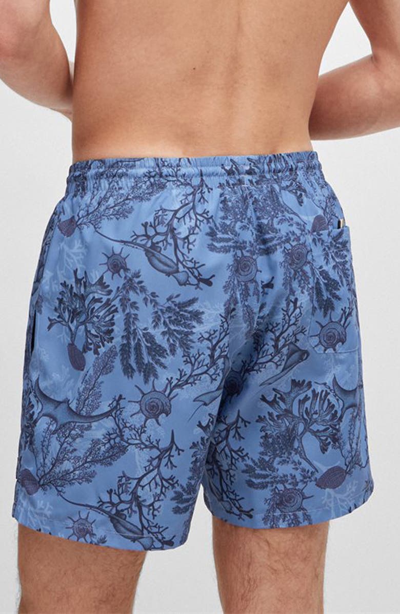 BOSS Reel Abstract Swim Trunks, Alternate, color, Open Blue
