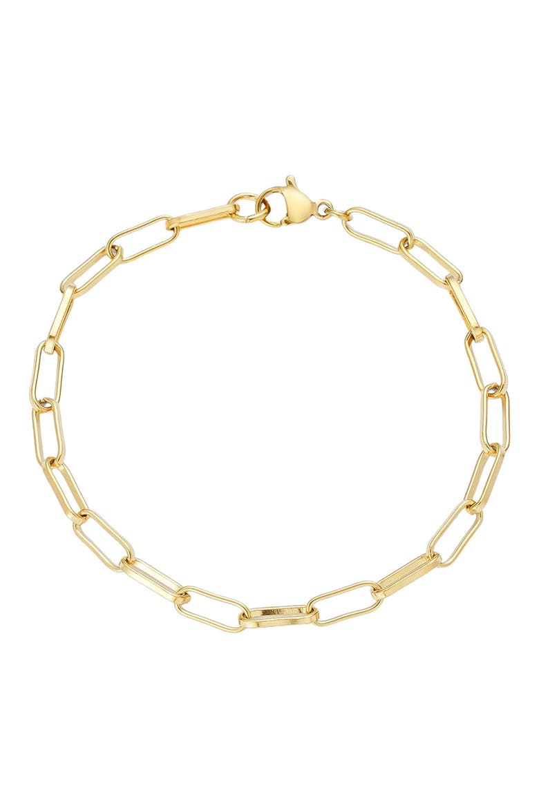 Tarnish Resistant 18K Gold Plated Paper Clip Chain Bracelet, Main, color, GOLD