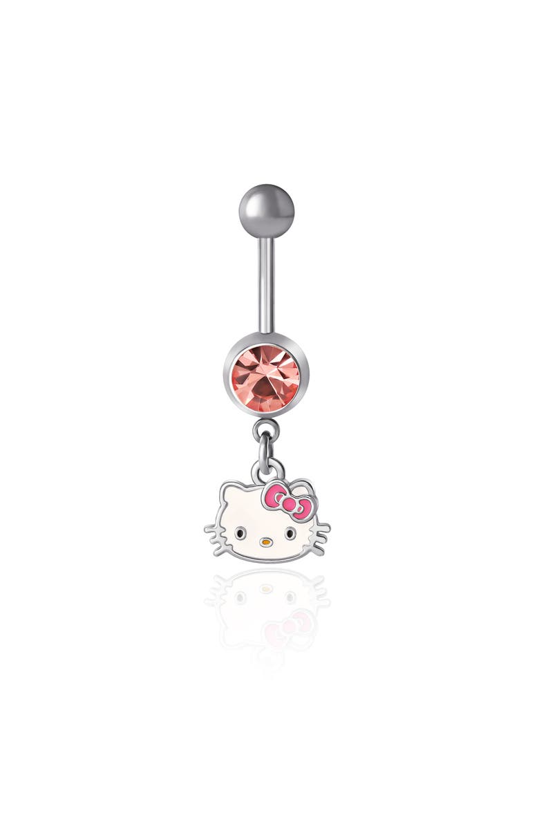Hello Kitty Crystal Belly Button Ring, Main, color, Silver, White