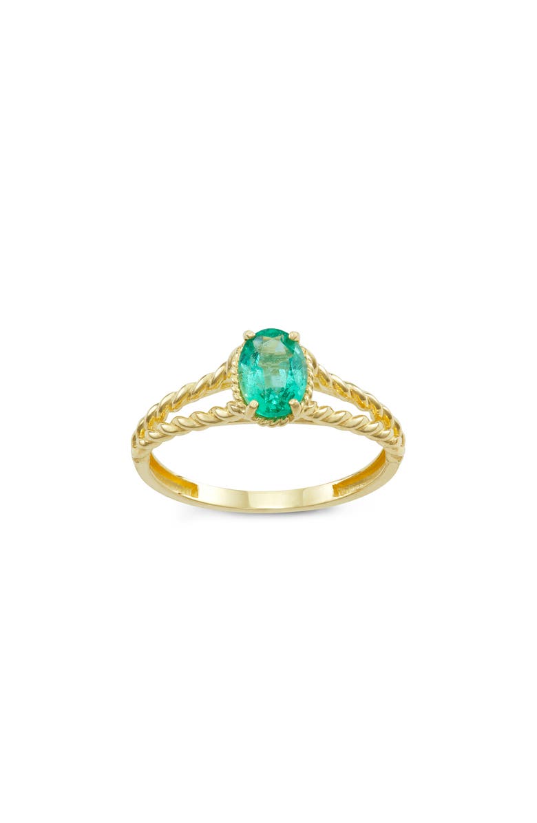 FUZION CREATIONS Emerald Split Shank Ring, Main, color, Yellow