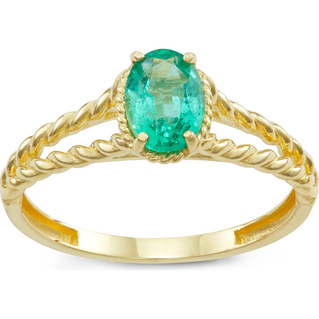 Fuzion Creations Emerald Split Shank Ring In Yellow