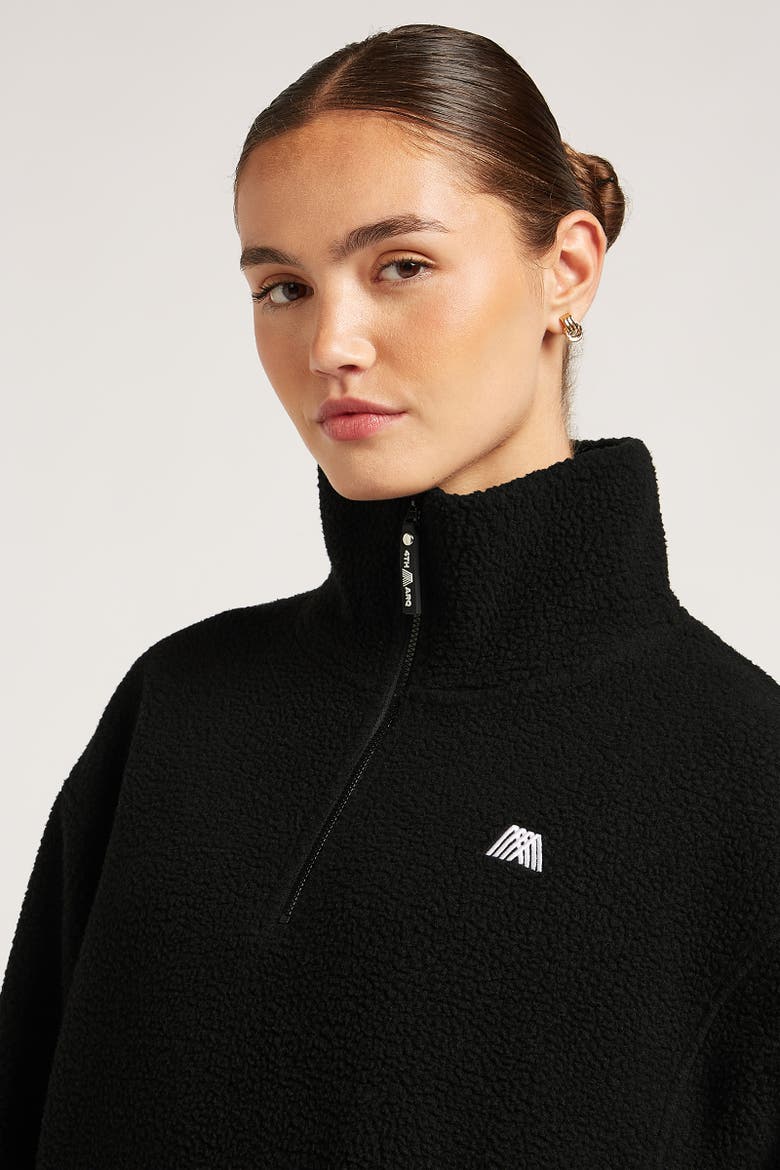 Alix Half-Zip Relaxed Cropped Fleece, Alternate, color, Black