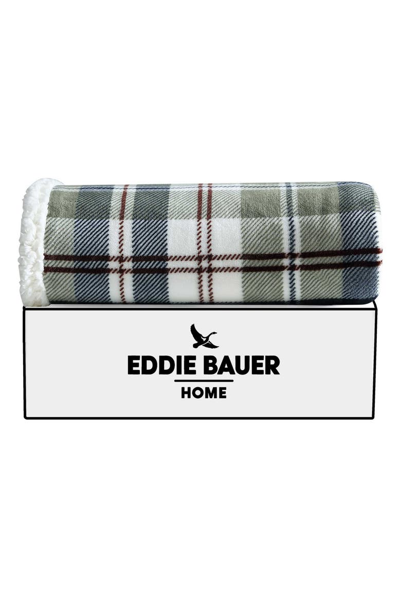 Trailhead Plaid Faux Shearling Throw Blanket, Alternate, color, DARK GREEN