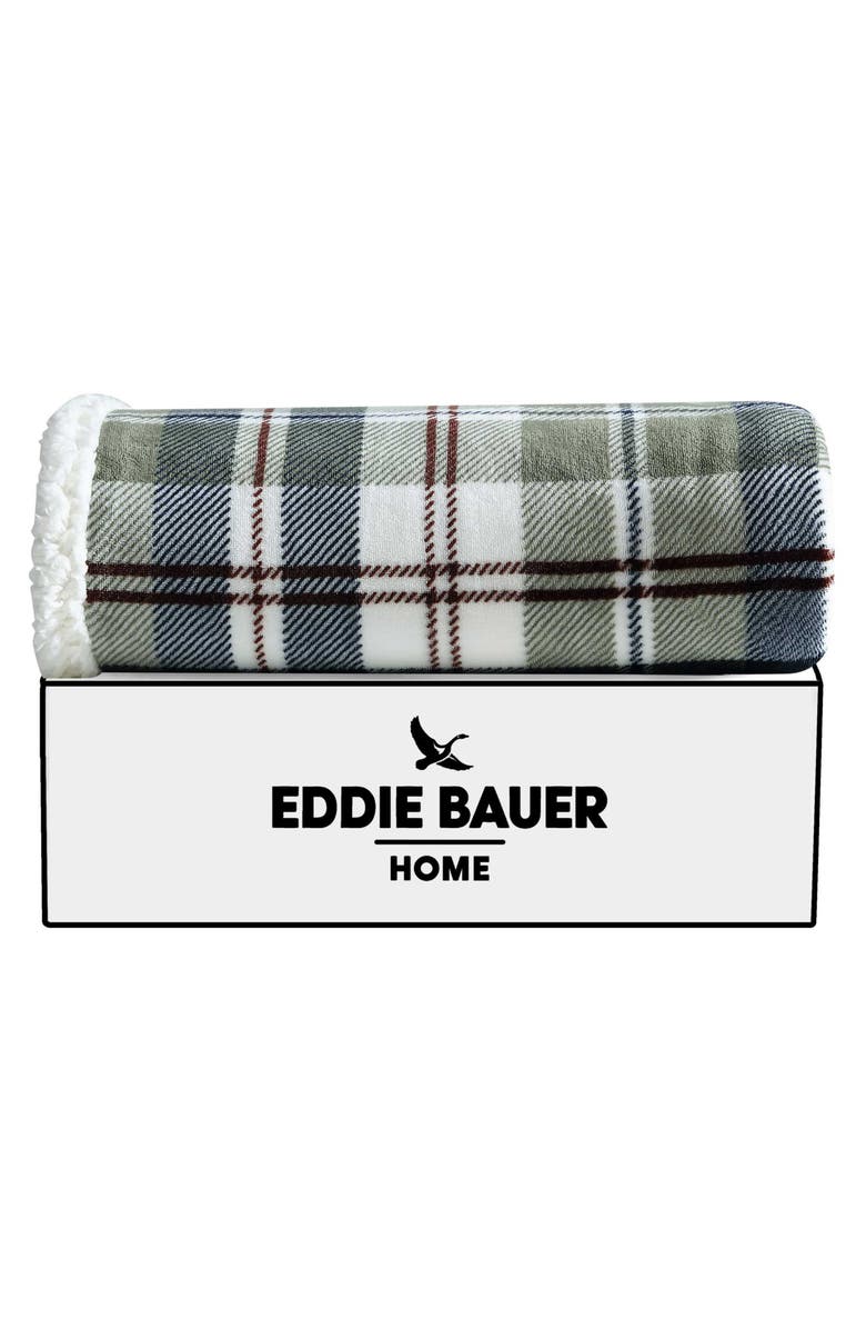 Eddie Bauer Trailhead Plaid Faux Shearling Throw Blanket, Alternate, color, Dark Green