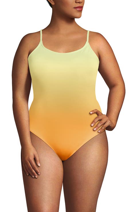 Chlorine Resistant Scoop Neck High Leg Tugless Tank Thin Strap One Piece Swimsuit Adjustable