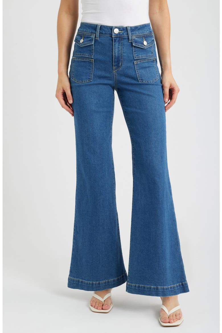 Belle Patch Pocket Relaxed Flare Jeans, Main, color, IMAN