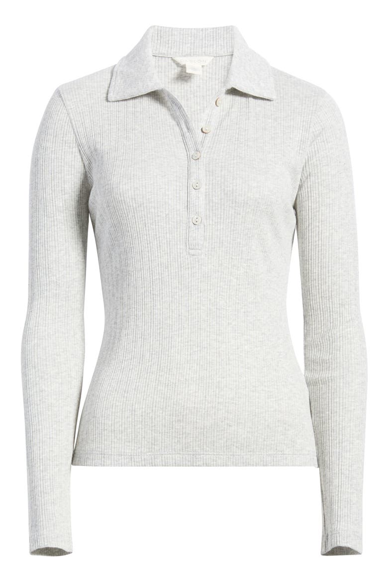Long Sleeve Rib Polo Top, Alternate, color, GREY LIGHT HEATHER