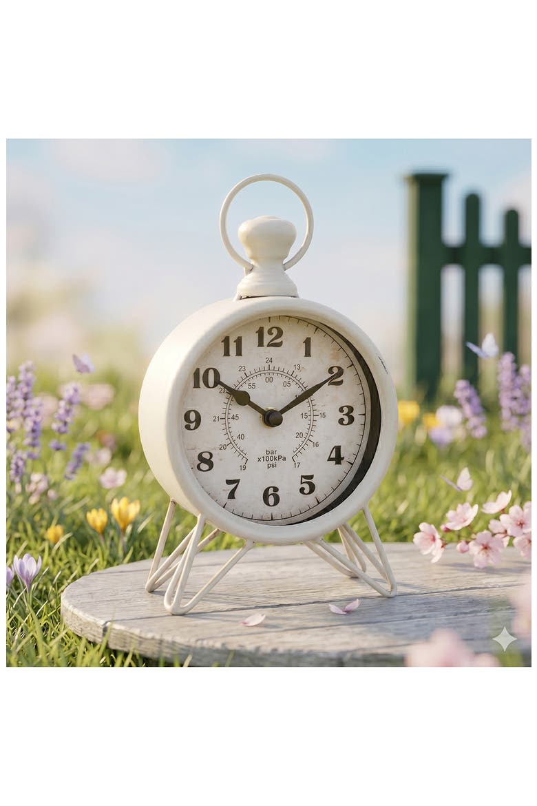 Vintage Metal Tabletop Clock, Alternate, color, WHITE