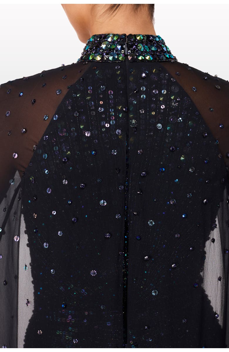 Jenny Packham Thea Embellished Cape Maxi Dress, Alternate, color, Ink